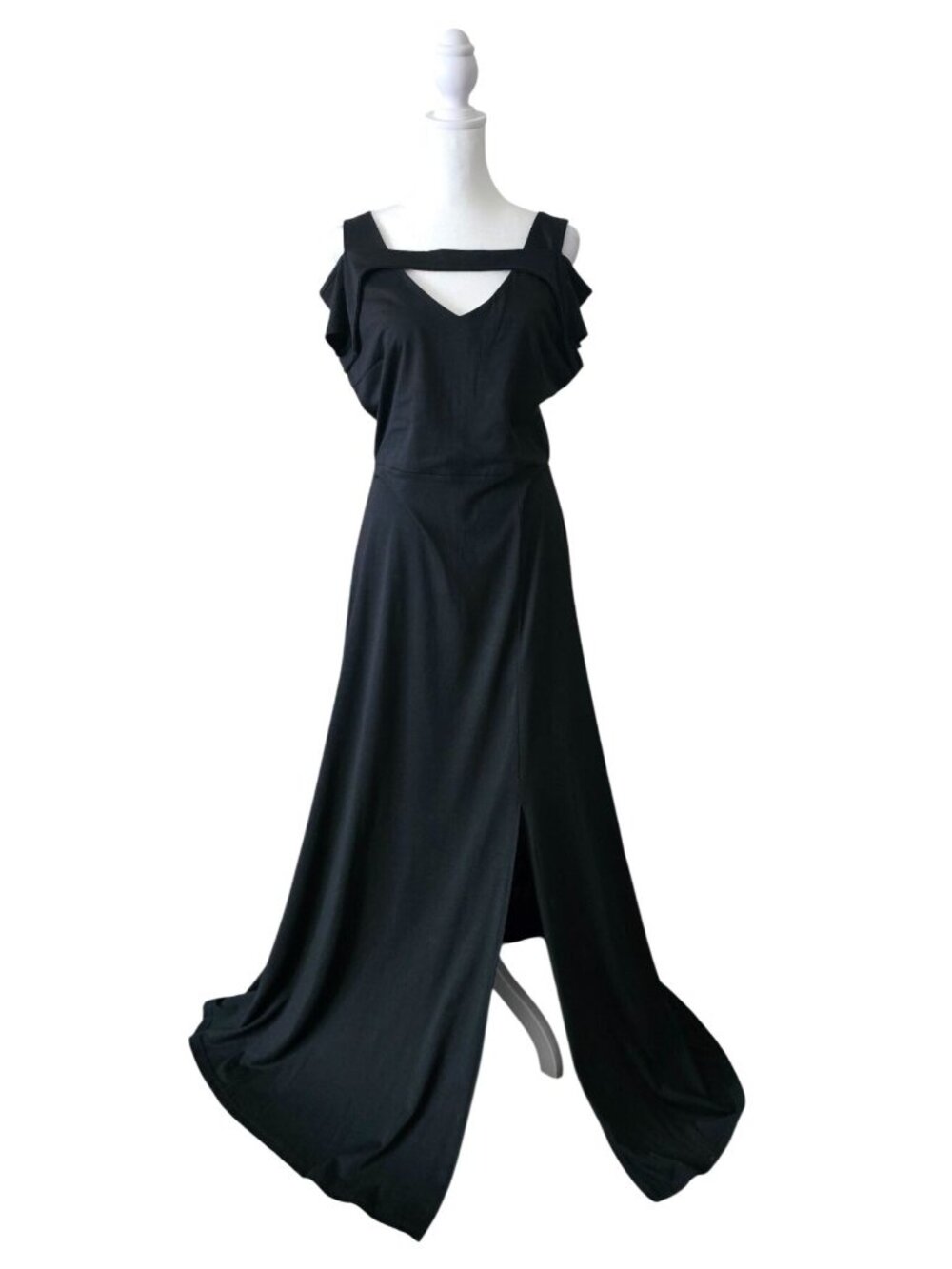 Womens Cold Shoulder Black Maxi Dress Sz M Elegant Flowy Design Evening Wedding